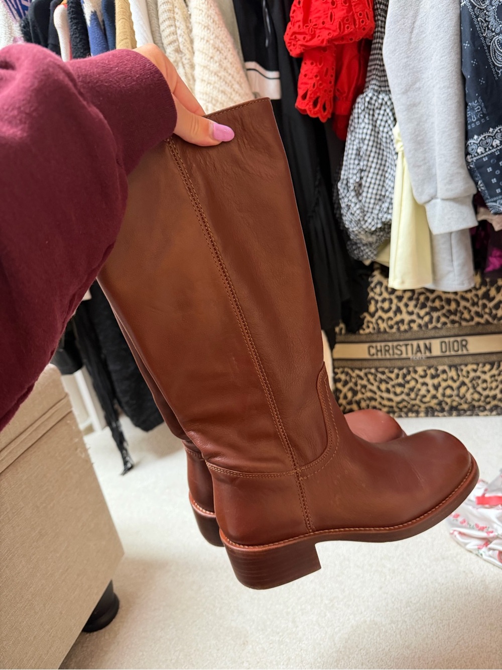 REVOLVE Brown Leather Mid-Calf Heeled Boots - Picture 2 of 4
